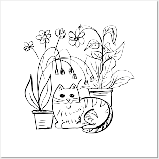 Cute Doodle Garden Cat Posters and Art